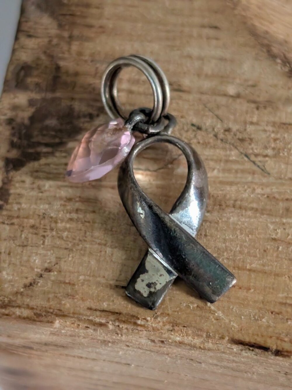 Vintage Sterling Breast Cancer Ribbon Awareness Charm Pink Heart Rhinestone